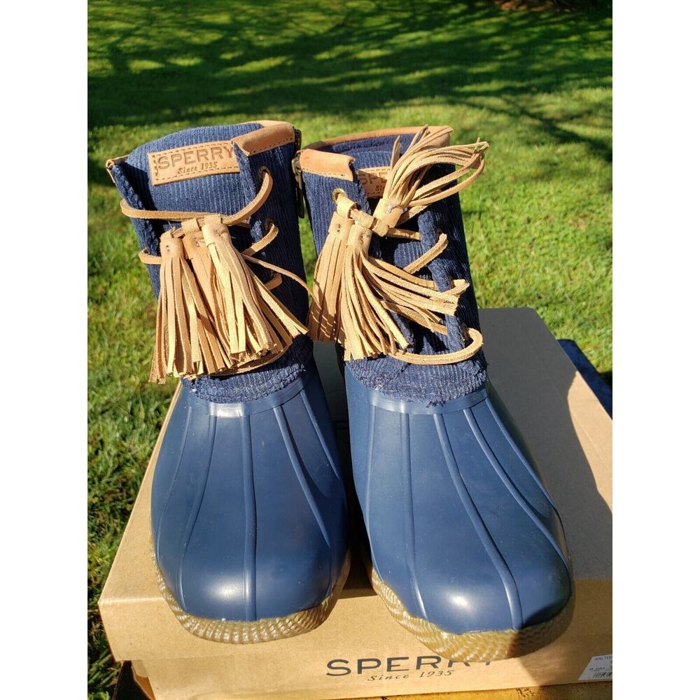 New Sperry Saltwater Tassel Corduroy Booties 6.5 Navy Blue - Picture 2 of 10